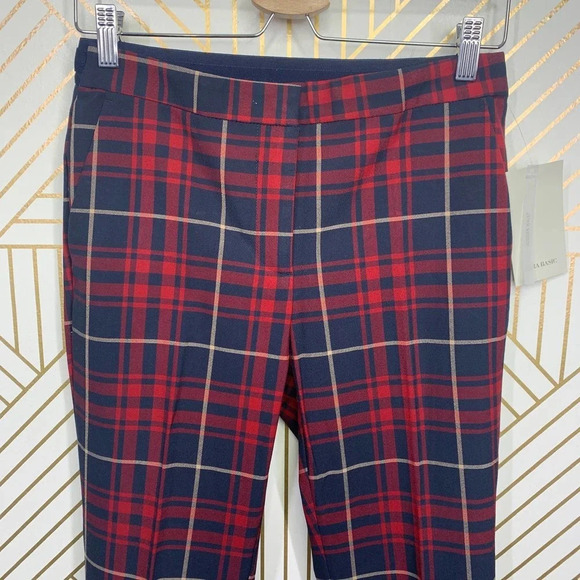Zara Basic Plaid Jogger Waist Ankle Pants in Red Navy Size US Medium - Picture 2 of 12